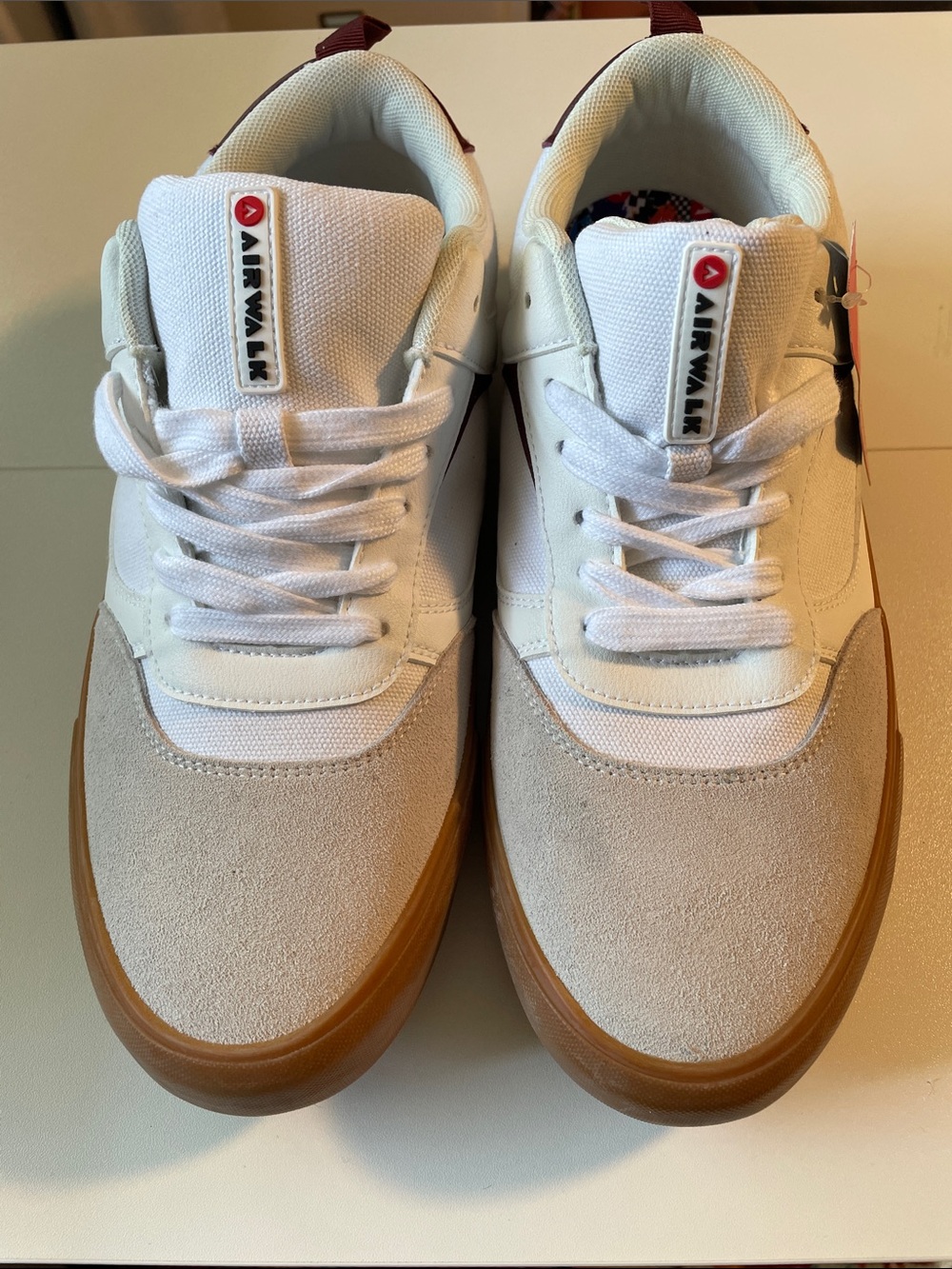 Airwalk Men’s White and Gum Low-Top Sneakers with Beige Suede Toe